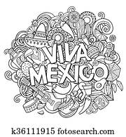 Viva メキシコ Sketchy アウトライン お祝い 背景 クリップアート 切り張り イラスト 絵画 集 K Fotosearch
