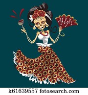 여자, 해골, 에, 죽은 사람의 날, 파티, 포스터