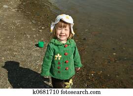 a, menina, praia, de, rio