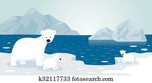 Arctic Polar Bear Iceberg Scene, Mother and baby Arctic Polar Bear Iceberg Scene, Mother and baby