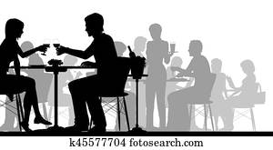 Busy restaurant silhouette Busy restaurant silhouette