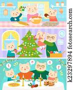 cats family on Christmas