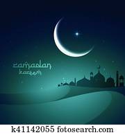 ramadan, דש, עם, דיונות של חול, ו, מסגד