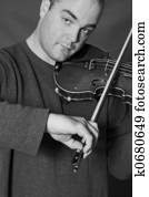 retrato, de, hombre, juego, violon