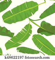 Seamless hand drawn tropical pattern with palm banana leaves, jungle exotic leaf on white background Seamless hand drawn tropical pattern with palm banana leaves, jungle exotic leaf on white background