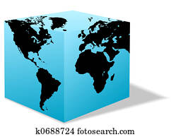 Square Earth Globe, Box map of America, Europe, Africa Square Earth Globe, Box map of America, Europe, Africa