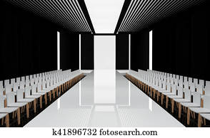 3D illustration of fashion empty runway with spot light. before a fashion show 3D illustration of fashion empty runway with spot light. before a fashion show
