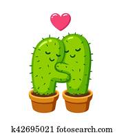 cacto, abraço, ilustração