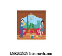 couple cleaning home couple cleaning home