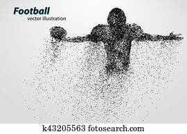 silhouette of a football player from particle. Rugby. American footballer silhouette of a football player from particle. Rugby. American footballer