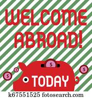 קונצפטואלי, יד כותבת, להראות, קבלת פנים, abroad., עסק, צילום, טקסט, משהו, זה, אתה, אמר, כאשר, מישהו, נעשה, ב, שלח, חזרזיר, בנק של כסף, ו, מטבעות, עם, דולר, מטבע, חתום, ב, slit.