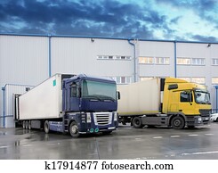 losse, last lastbil, hos, opmagasinere, bygning