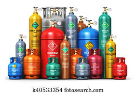 Set of different industrial liquefied gas containers Set of different industrial liquefied gas containers