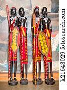African handcraft dark wood carved people figures