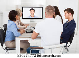 mitarbeitergruppe, beachten, videokonferenz