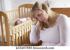 Mother In Nursery Suffering From Post Natal Depression Mother In Nursery Suffering From Post Natal Depression