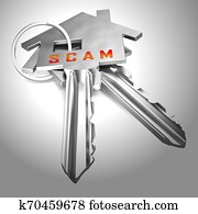 Property Scam Hoax Key Depicting Mortgage Or Real Estate Fraud - 3d Illustration Property Scam Hoax Key Depicting Mortgage Or Real Estate Fraud - 3d Illustration