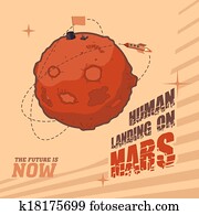 Vintage space postcard of human landing on Mars