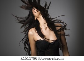 Woman with long hair.