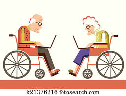 גמלאים, ב, a, כיסאות גלגלים, עם, מחשבי נייד