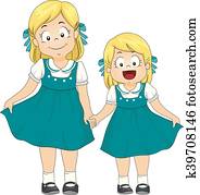 ילדים, ילדות, אחיות, בציר, התלבש