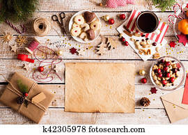 Christmas composition, studio shot, wooden background.Copy space