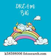 Cute unicorn sleep on rainbow, Cute unicorn sleep on rainbow,