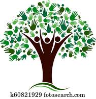 stamboom, met, handen, netwerk, vector, logo