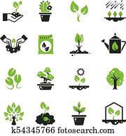 Tree sprout and plants vector icons. Seedling and hand planting pictograms Tree sprout and plants vector icons. Seedling and hand planting pictograms