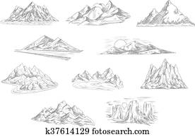 berg, landschaftsbilder, skizzen, für, natur, design berg, landschaftsbilder, skizzen, für, natur, design