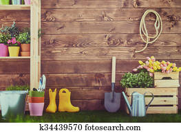 Gardening tools and on the grass Gardening tools and on the grass