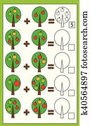 math, pédagogique, dénombrement, jeu, pour, enfants, addition, worksheet