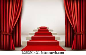 Showroom with red carpet leading to a podium with curtains. Vector Showroom with red carpet leading to a podium with curtains. Vector
