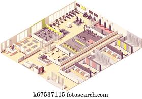 וקטור, איזומטרי, מועדון של כושר הגופני, או, אולם התעמלות, פנים