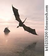Dragon Flying Low Over the Sea at Evening Dragon Flying Low Over the Sea at Evening
