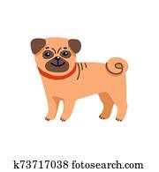 Happy cartoon puppy pug on white background. Dog beauty salon. Funny puppy character in the spa. Dog care, grooming, hygiene, health. Pet shop, accessories. Flat style vector illustration. Happy cartoon puppy pug on white background. Dog beauty salon. Funny puppy character in the spa. Dog care, grooming, hygiene, health. Pet shop, accessories. Flat style vector illustration.