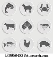 heiligenbilder, satz, -animal,, meat,, meeresfrüchte heiligenbilder, satz, -animal,, meat,, meeresfrüchte