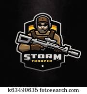 Storm trooper mascot, logo desing on a dark background. Storm trooper mascot, logo desing on a dark background.