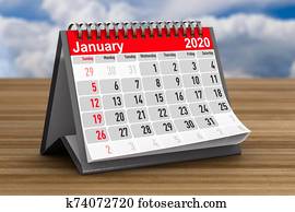 2020 year. Calendar for January. 3D illustration 2020 year. Calendar for January. 3D illustration