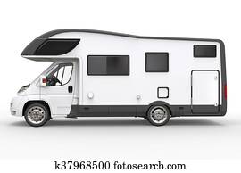 Big white camper vehicle - side view Big white camper vehicle - side view