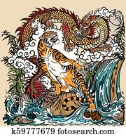 chinese dragon versus tiger illiustration chinese dragon versus tiger illiustration