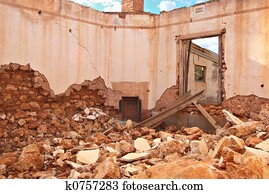 rubble and fireplace