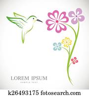 Vector design of hummingbird and flowers on white background Vector design of hummingbird and flowers on white background