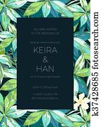 Wedding invitaion or card design with exotic tropical flowers and leaves Wedding invitaion or card design with exotic tropical flowers and leaves