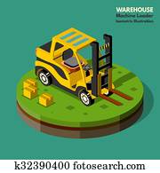 loaders, maskine, vektor, isometric, illustration