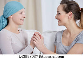 mulher, suportar, amigo, com, câncer