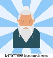 Chinese sensei old man asian elderly portrait person retired grandfather vector illustration