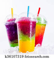 Frozen Rainbow Slush Drinks Chilling on Ice