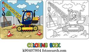 נייד, משאית, מנוף, עם, a, driver., לצבוע ספר