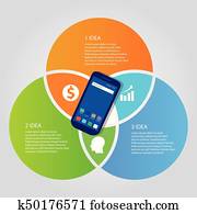 beweglich, smart-phone, kommunikation, technologie, schablone, info-graphic, farbe, hell, ubergreifen, kreis, drei, bereiche beweglich, smart-phone, kommunikation, technologie, schablone, info-graphic, farbe, hell, ubergreifen, kreis, drei, bereiche